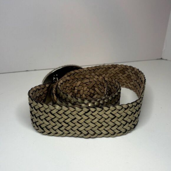Chico's Leather Braided Rhinestone Studded Leather Buckle Belt Womens Designer - Picture 4 of 6